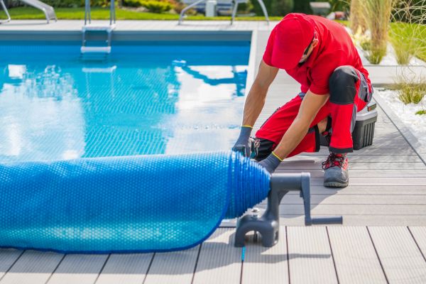 deck contractor finishing pool deck installation