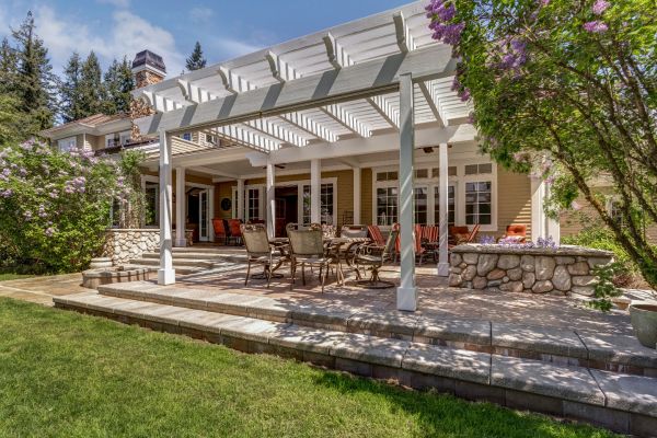 outdoor deck with white dining pergola design Knoxville, TN Area