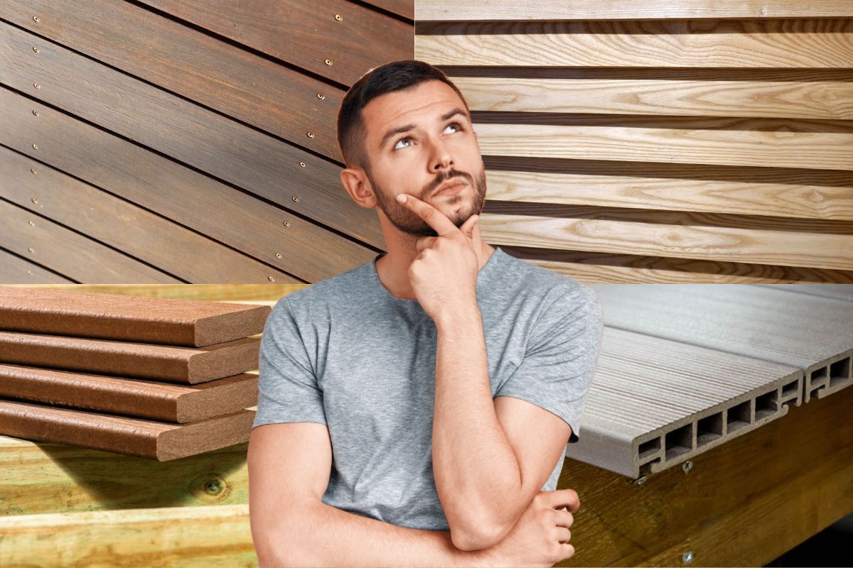 A young, thoughtful man thinking about choosing the right deck materials