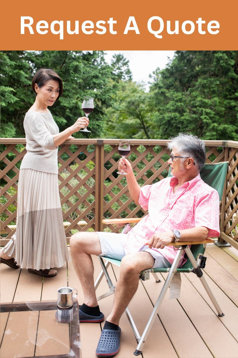 couple chilling and drinking wine at the deck patio