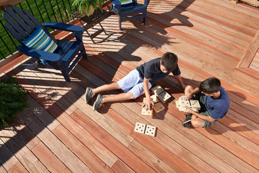 childrens playing on new installed deck