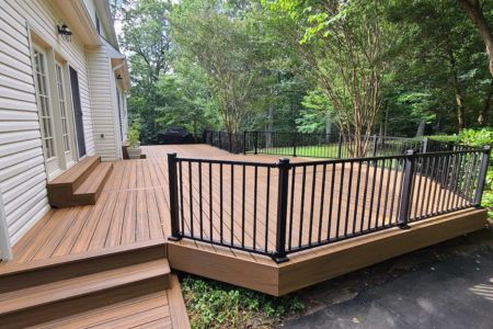 backyard composite wood deck with railing